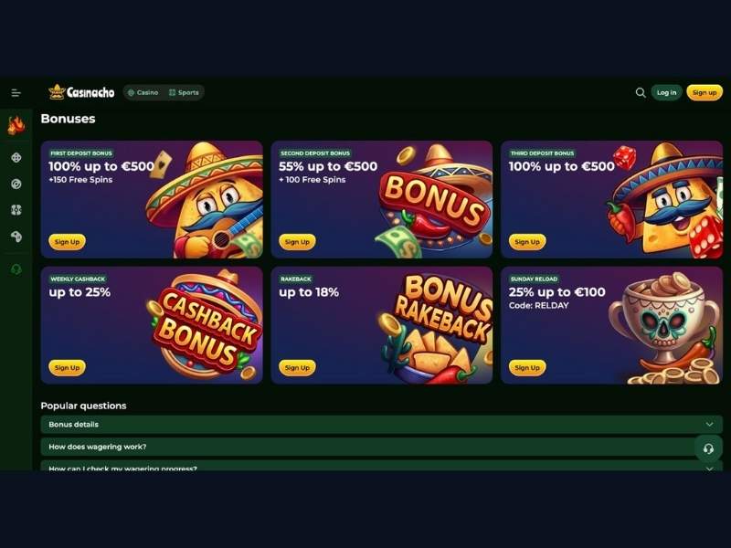 Bonus VIP Casinacho Casino (Nacho Casino): cashback a sei livelli, rakeback e come gestire il sistema bonus nel lungo periodo
